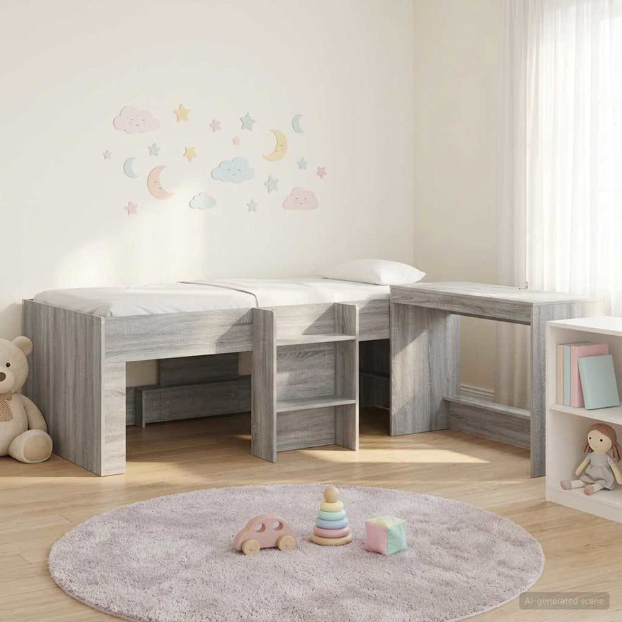 Bedframe met Bureau 2 st Grijs Sonoma Bewerkt hout