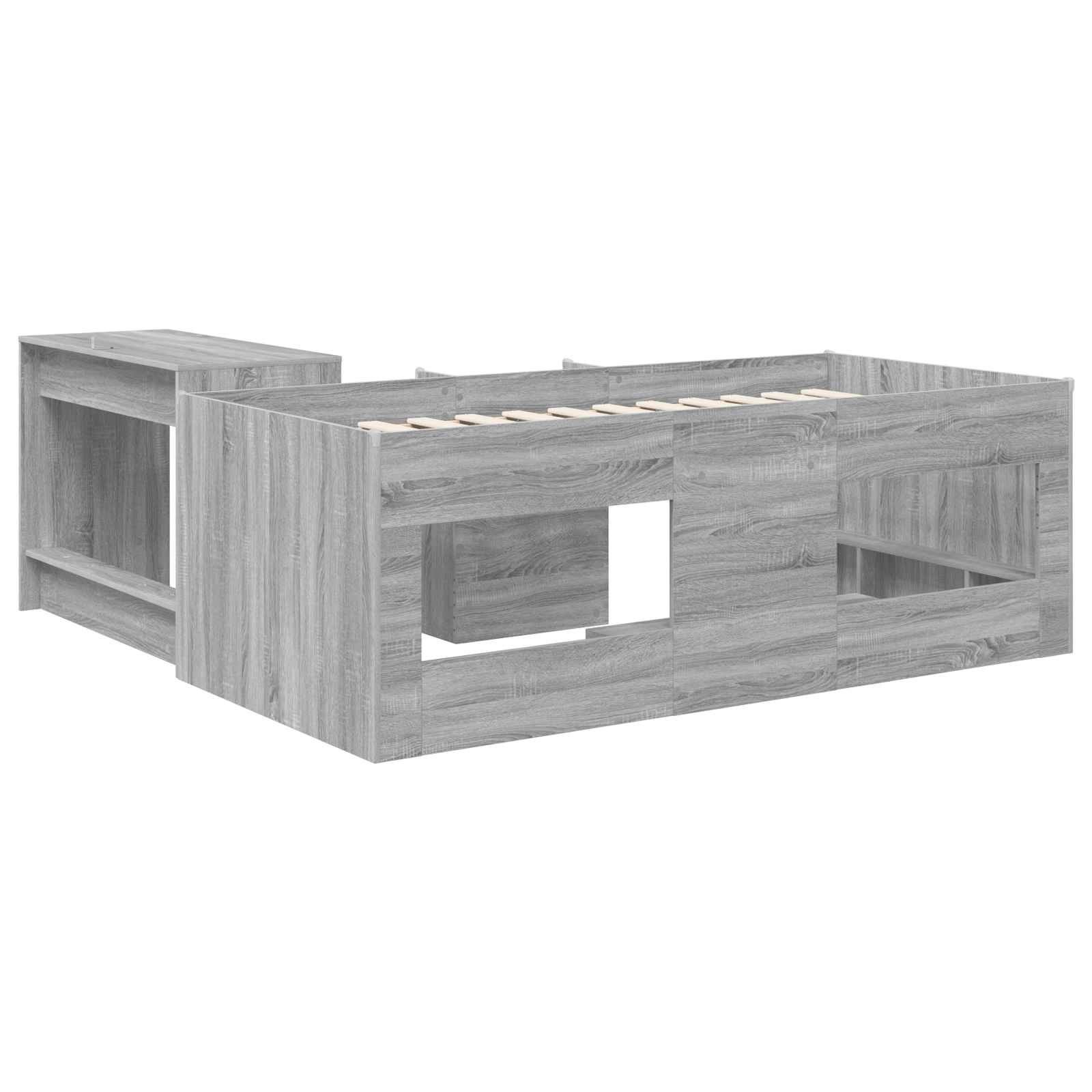 Bedframe met Bureau 2 st Grijs Sonoma Bewerkt hout