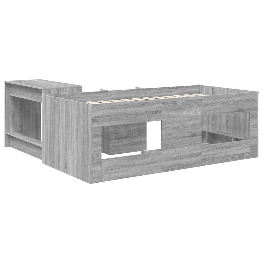 Bedframe met Bureau 2 st Grijs Sonoma Bewerkt hout