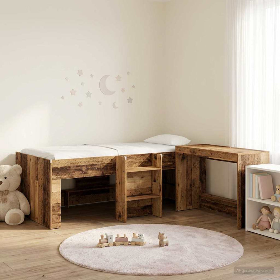 Bedframe met Bureau 2 st Oud hout Bewerkt hout