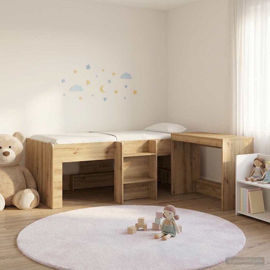 Bedframe met Bureau 2 st Artisanaal eiken Bewerkt hout