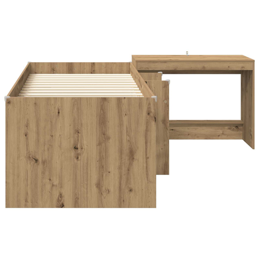 Bedframe met Bureau 2 st Artisanaal eiken Bewerkt hout