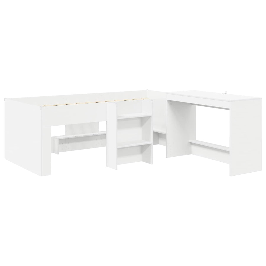 Hoge Bed Frame met Bureau voor Kinderen Wit 98.5 x 200 cm