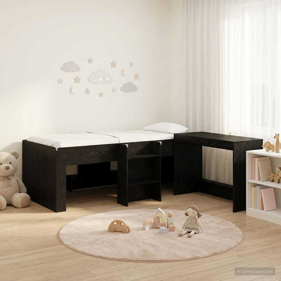 Hoge Bed Frame met Bureau voor Kinderen 2 st Zwart eiken