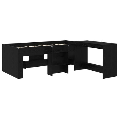 Hoge Bed Frame met Bureau voor Kinderen 2 st Zwart eiken