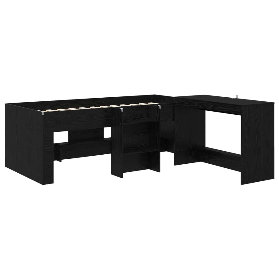 Hoge Bed Frame met Bureau voor Kinderen 2 st Zwart eiken