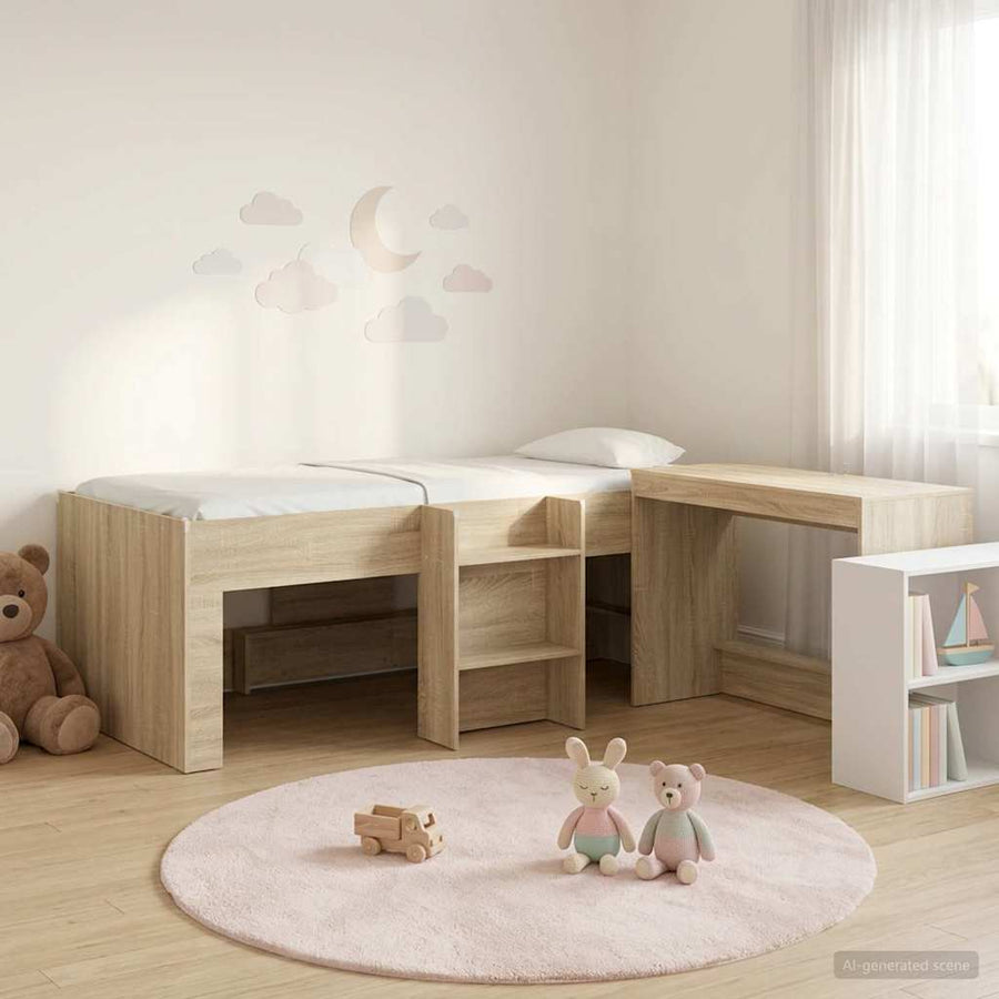 Hoge Bed Frame met Bureau voor Kinderen 2 st Sonoma Eiken