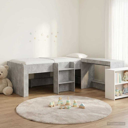 Hoge Bed Frame met Bureau voor Kinderen 2 st Betongrijs
