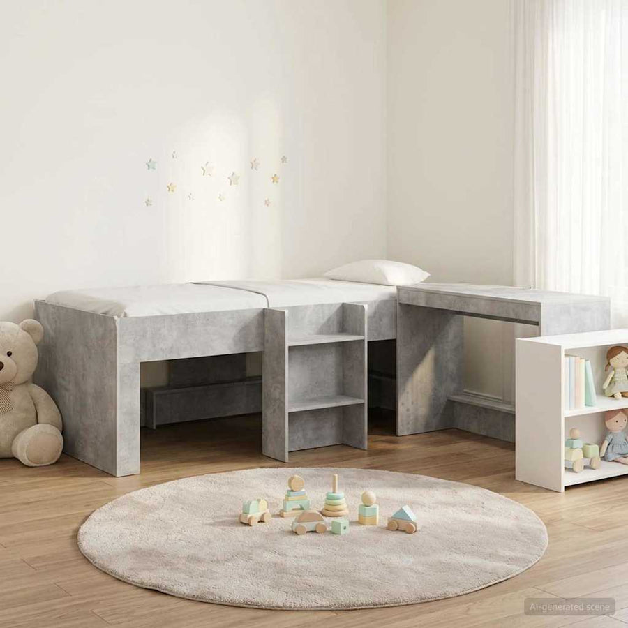 Hoge Bed Frame met Bureau voor Kinderen 2 st Betongrijs