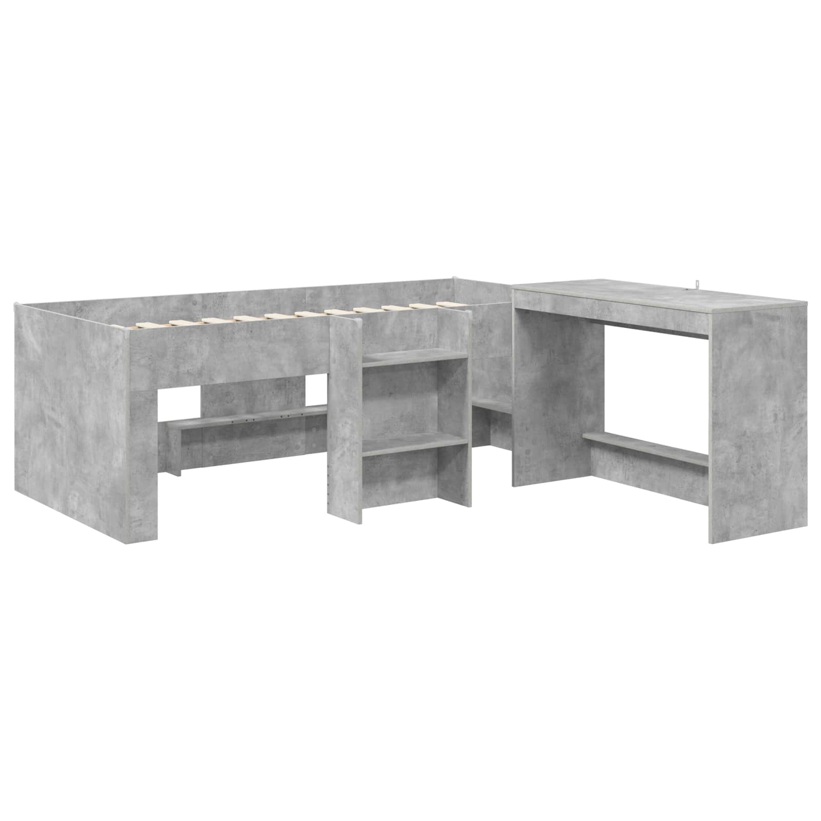 Hoge Bed Frame met Bureau voor Kinderen 2 st Betongrijs