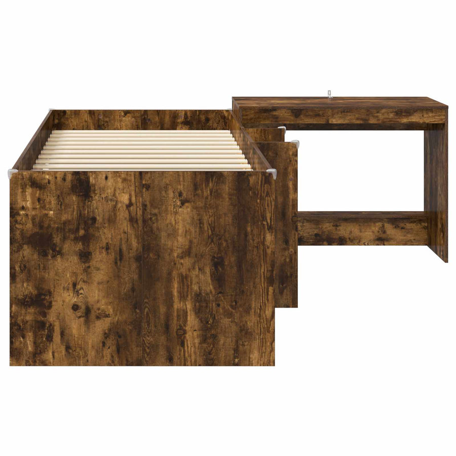 Hoge Bed Frame met Bureau voor Kinderen 2 st Gerookt eiken