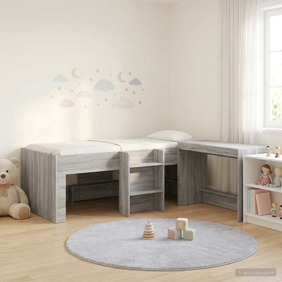Hoge Bed Frame met Bureau voor Kinderen 2 st Grijs Sonoma