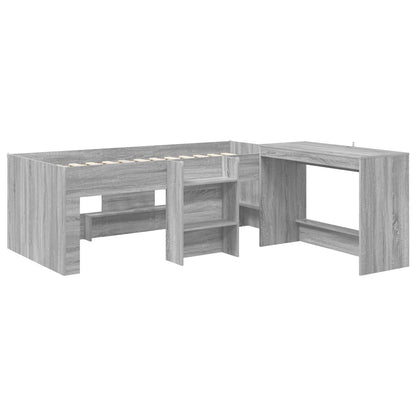 Hoge Bed Frame met Bureau voor Kinderen 2 st Grijs Sonoma