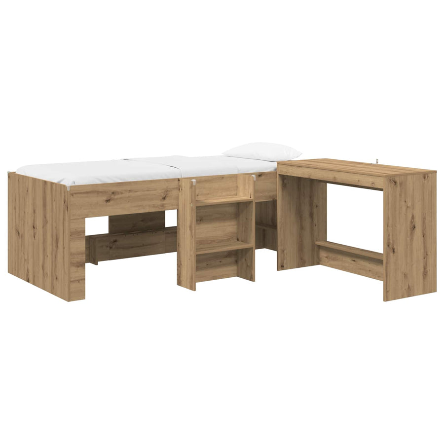 Hoge Bed Frame met Bureau voor Kinderen 2 st Artisanaal eiken