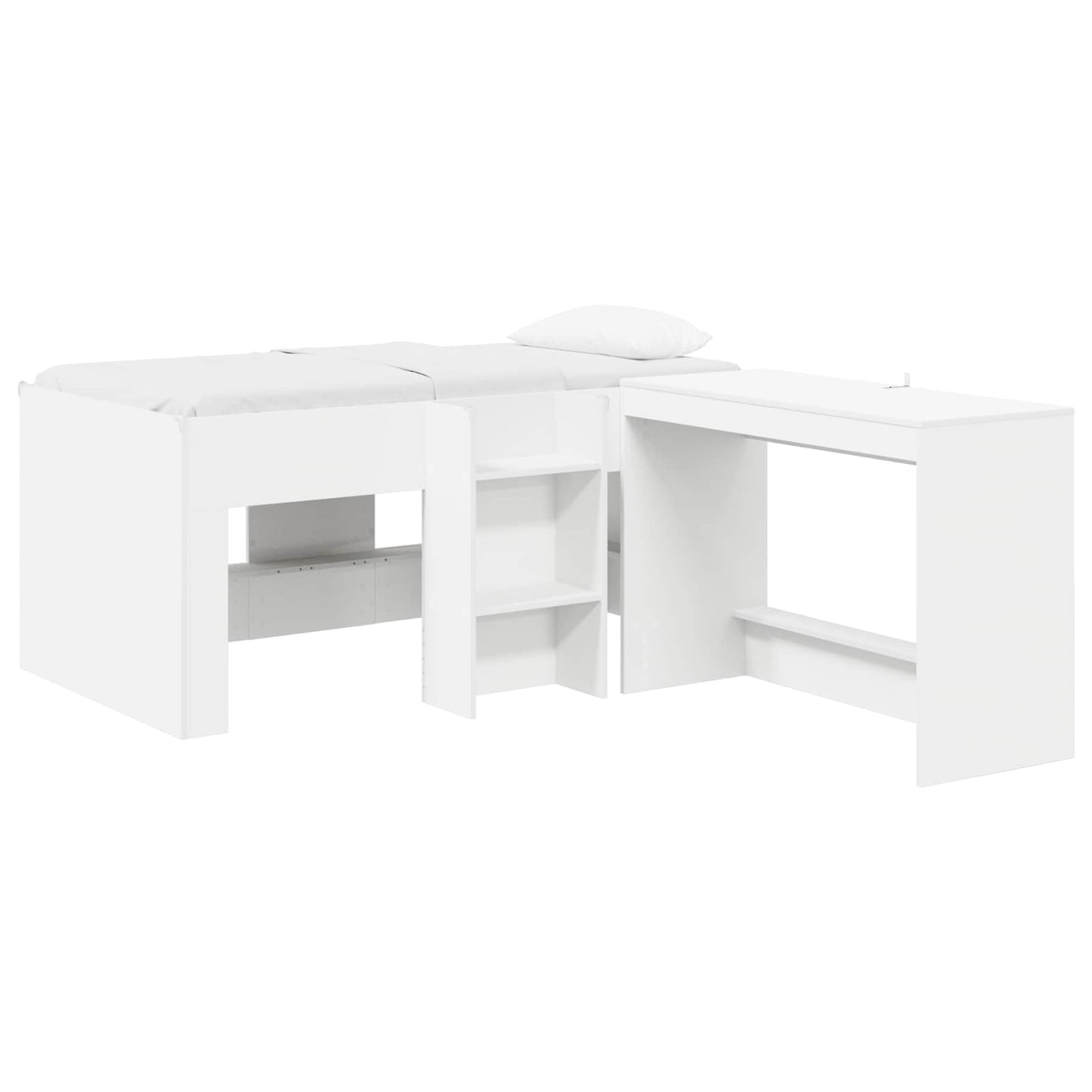 Hoge Bed Frame met Bureau voor Kinderen Wit 80 x 160 cm