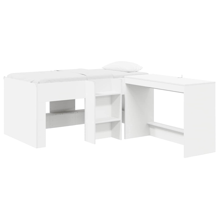 Hoge Bed Frame met Bureau voor Kinderen Wit 80 x 160 cm