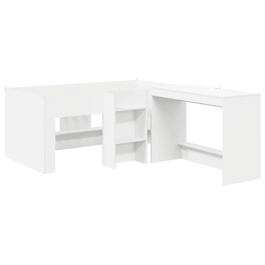 Hoge Bed Frame met Bureau voor Kinderen Wit 80 x 160 cm