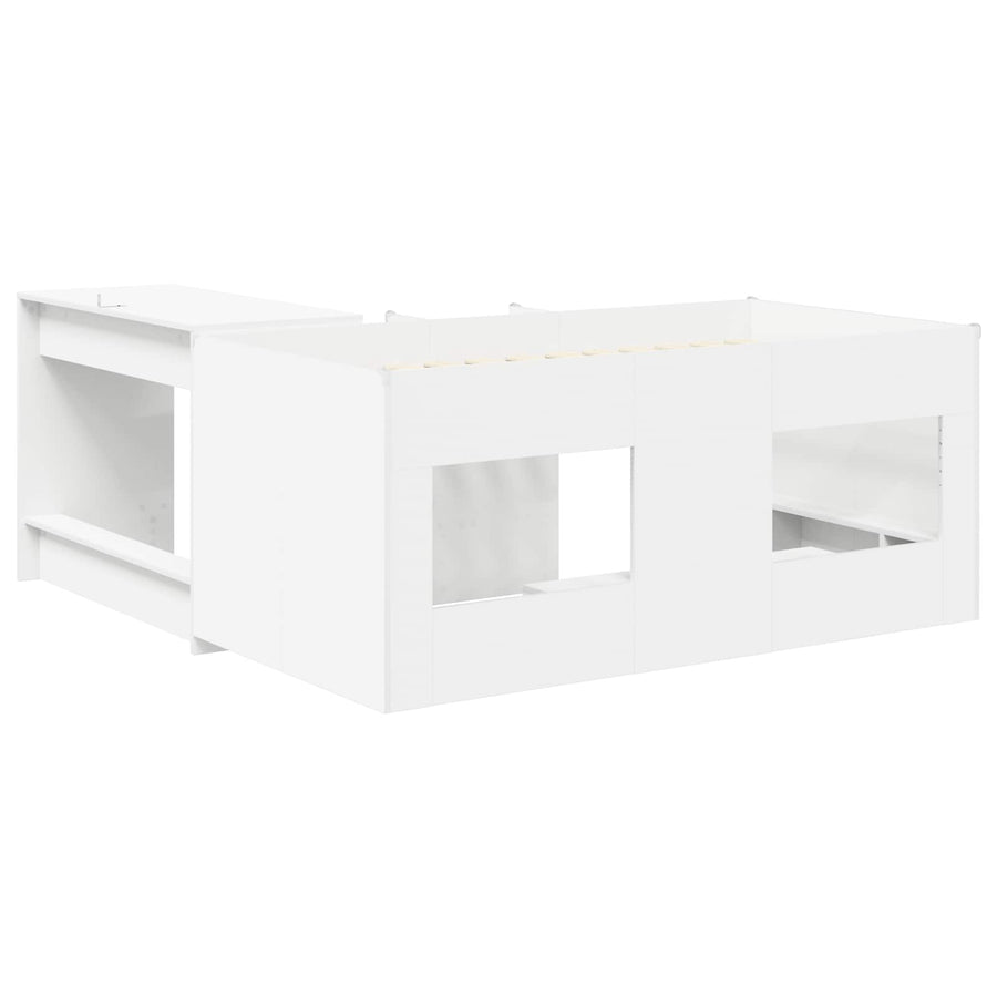 Hoge Bed Frame met Bureau voor Kinderen Wit 80 x 160 cm