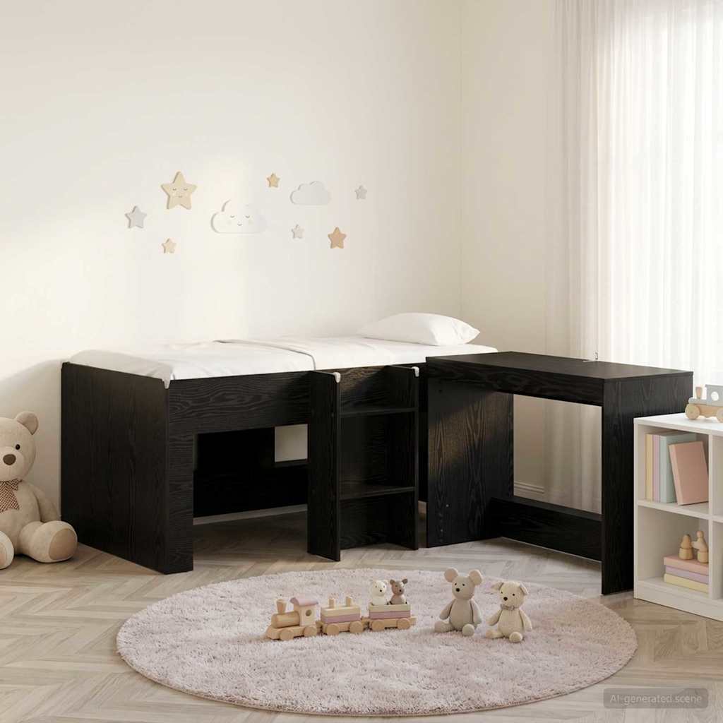 Hoge Bed Frame met Bureau voor Kinderen 2 st Zwart eiken
