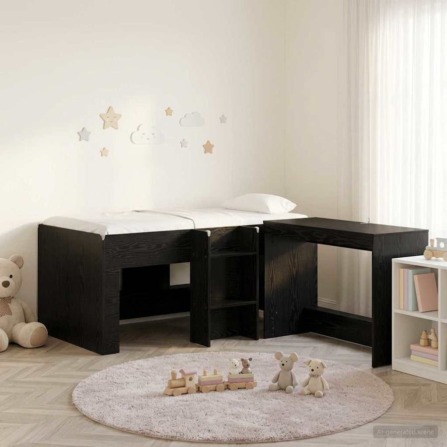Hoge Bed Frame met Bureau voor Kinderen 2 st Zwart eiken