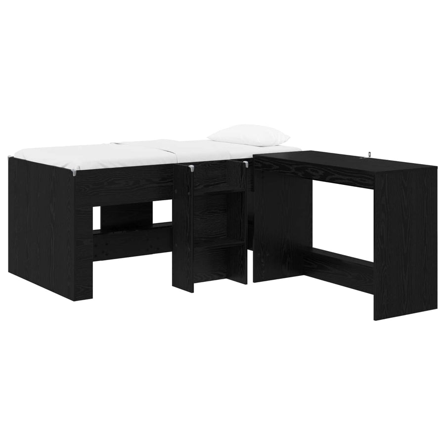 Hoge Bed Frame met Bureau voor Kinderen 2 st Zwart eiken