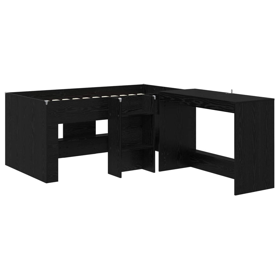 Hoge Bed Frame met Bureau voor Kinderen 2 st Zwart eiken