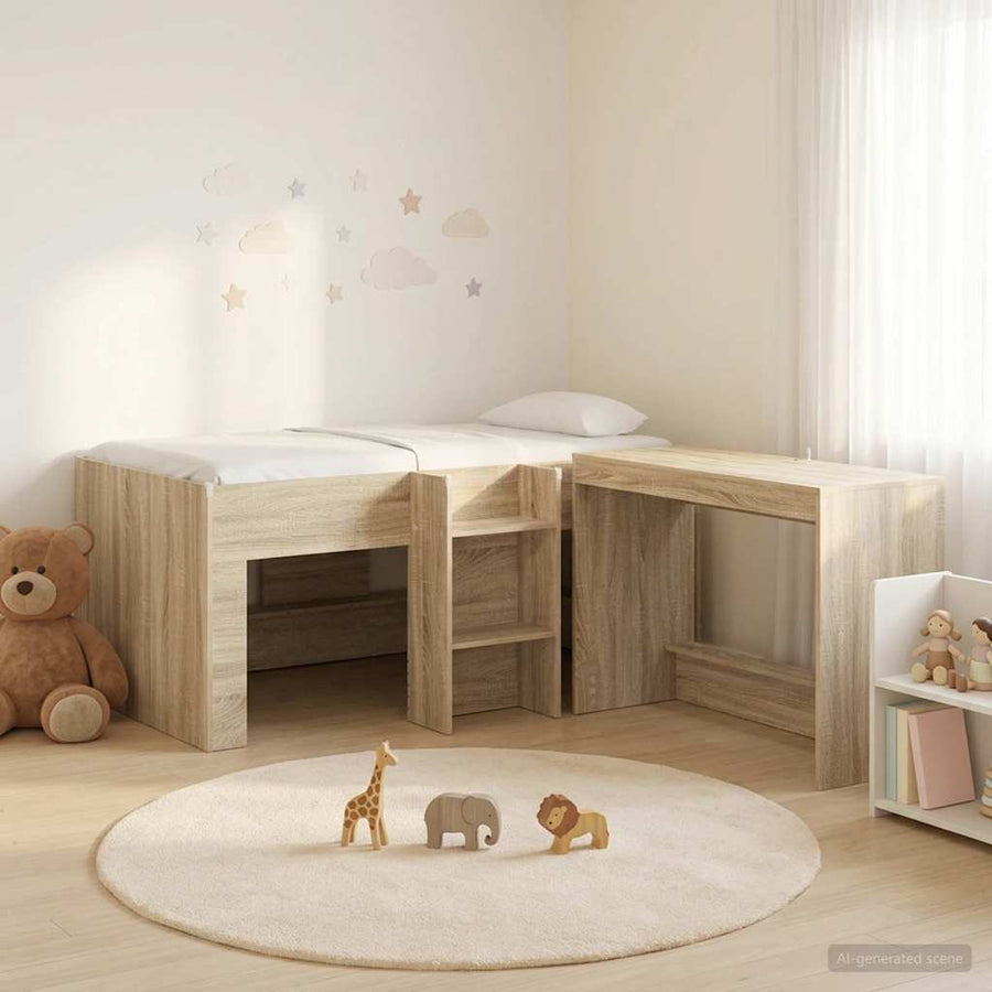 Hoge Bed Frame met Bureau voor Kinderen 2 st Sonoma Eiken