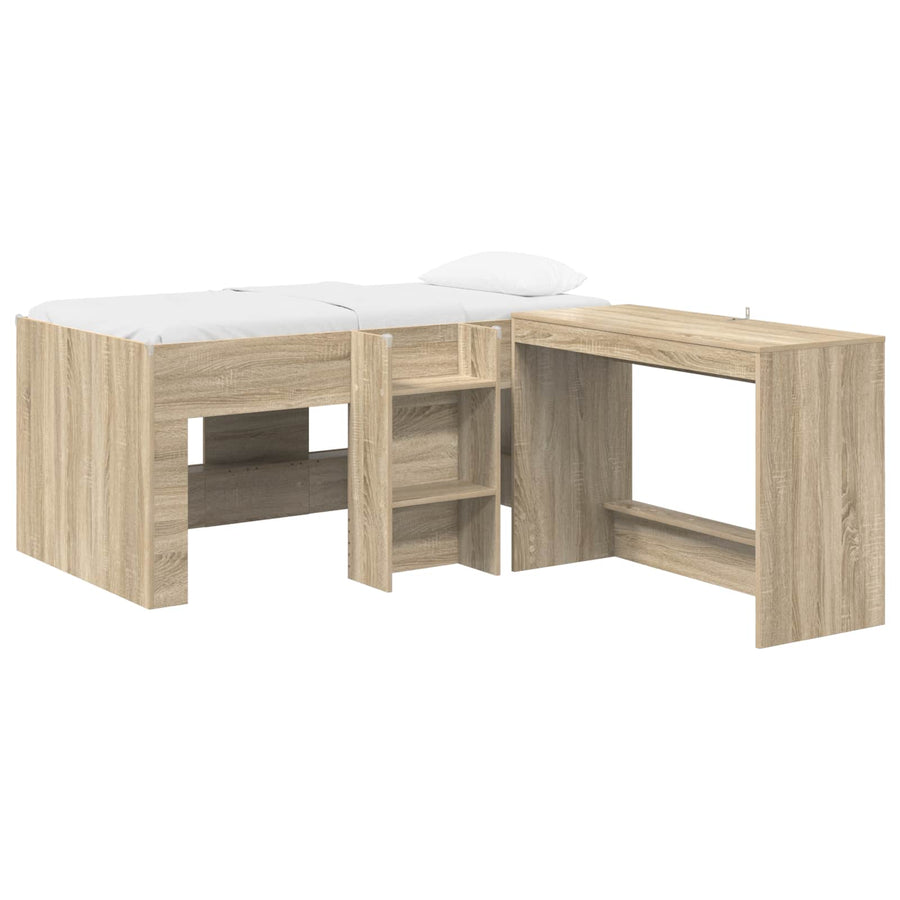 Hoge Bed Frame met Bureau voor Kinderen 2 st Sonoma Eiken