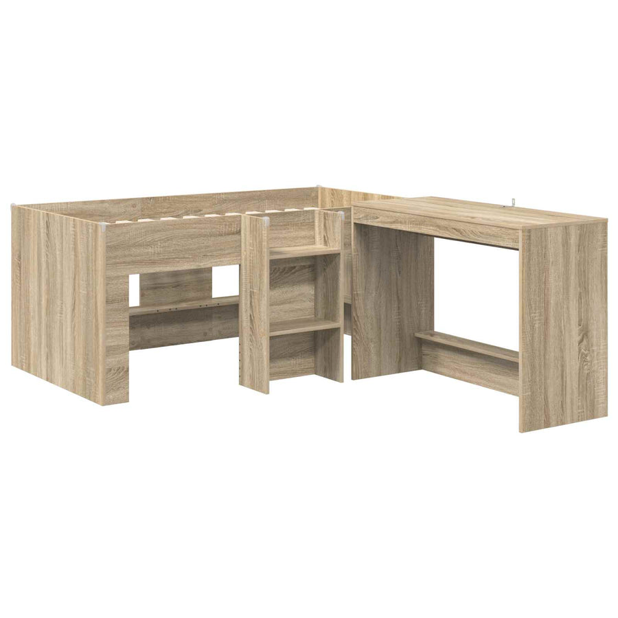 Hoge Bed Frame met Bureau voor Kinderen 2 st Sonoma Eiken