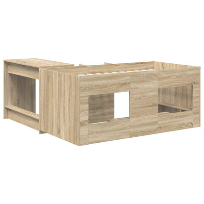 Hoge Bed Frame met Bureau voor Kinderen 2 st Sonoma Eiken