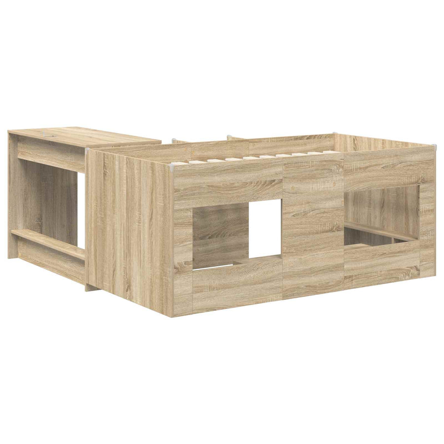 Hoge Bed Frame met Bureau voor Kinderen 2 st Sonoma Eiken
