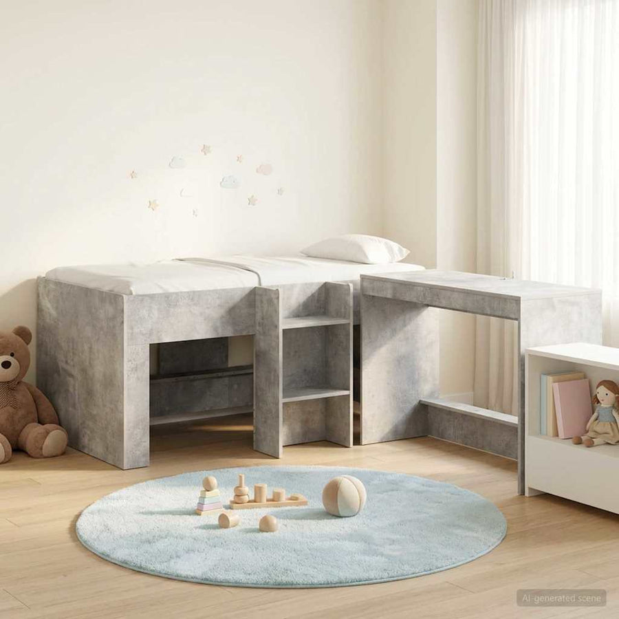 Hoge Bed Frame met Bureau voor Kinderen 2 st Betongrijs