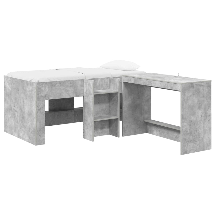 Hoge Bed Frame met Bureau voor Kinderen 2 st Betongrijs