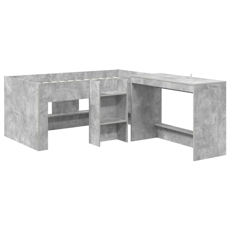 Hoge Bed Frame met Bureau voor Kinderen 2 st Betongrijs