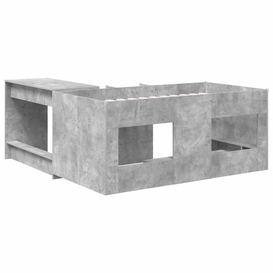 Hoge Bed Frame met Bureau voor Kinderen 2 st Betongrijs