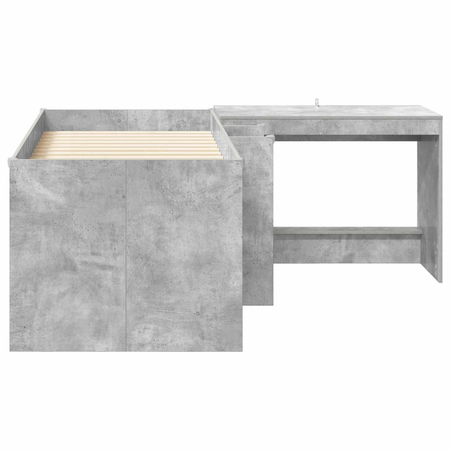 Hoge Bed Frame met Bureau voor Kinderen 2 st Betongrijs