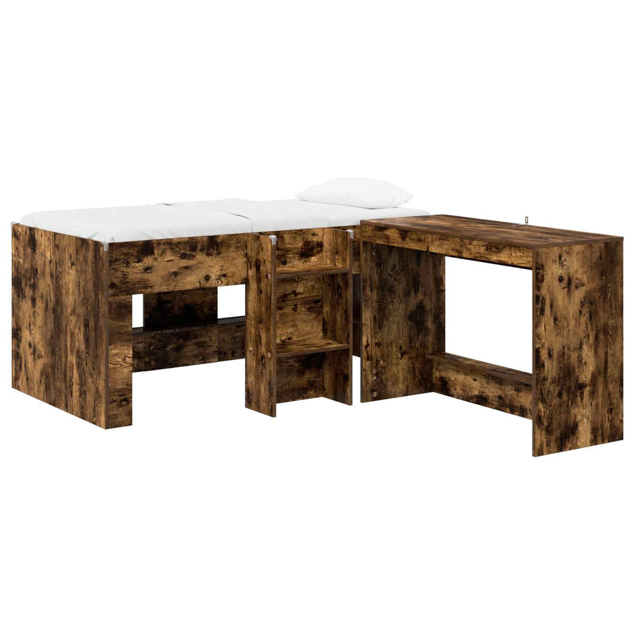Hoge Bed Frame met Bureau voor Kinderen 2 st Gerookt eiken