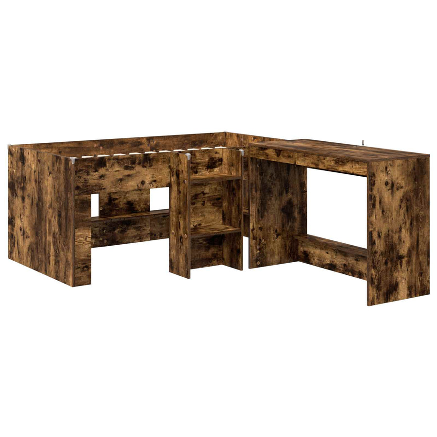 Hoge Bed Frame met Bureau voor Kinderen 2 st Gerookt eiken