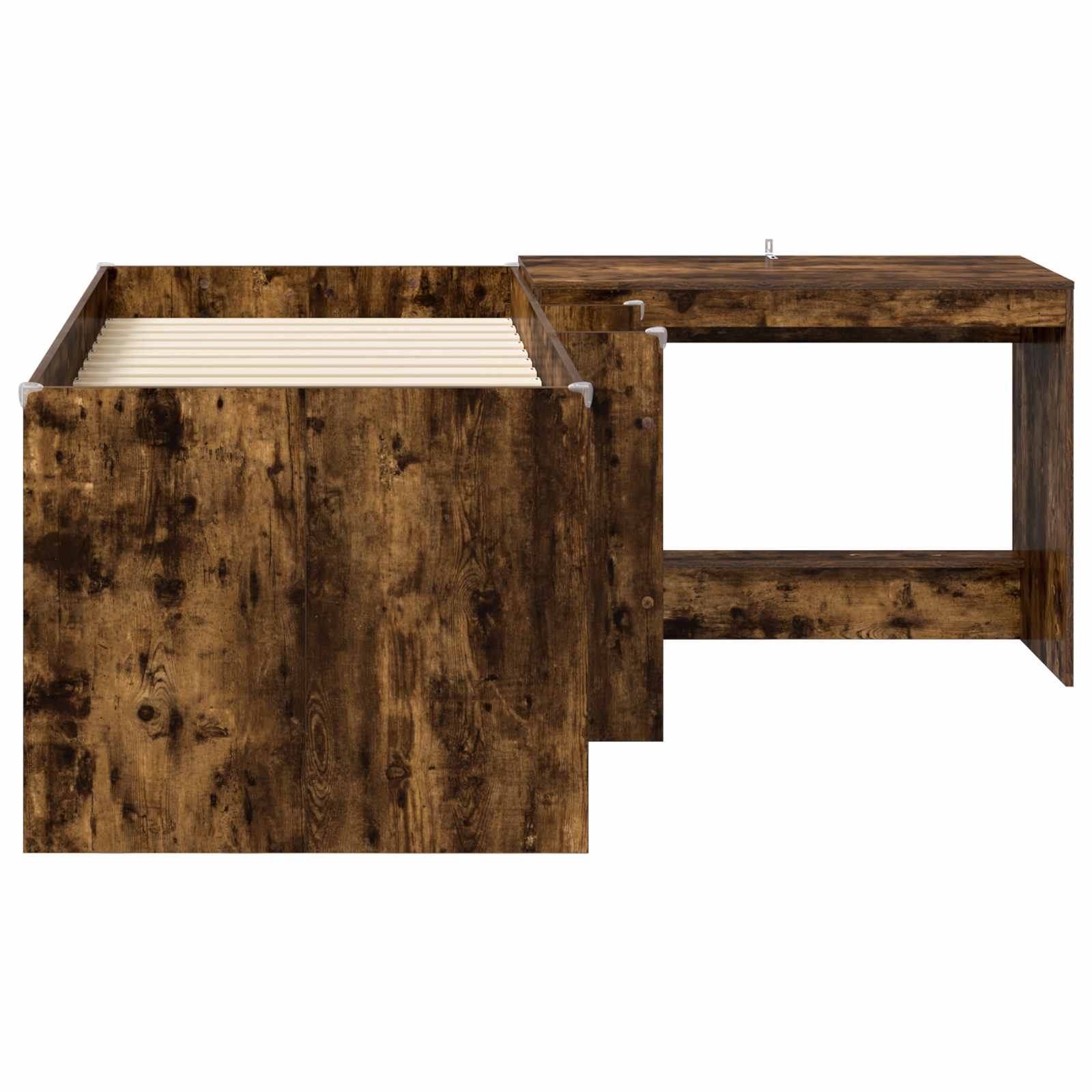 Hoge Bed Frame met Bureau voor Kinderen 2 st Gerookt eiken