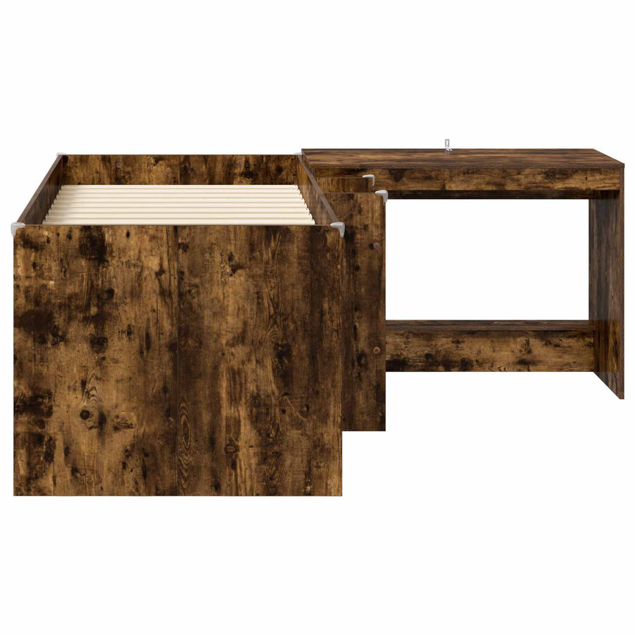 Hoge Bed Frame met Bureau voor Kinderen 2 st Gerookt eiken