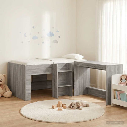 Hoge Bed Frame met Bureau voor Kinderen 2 st Grijs Sonoma