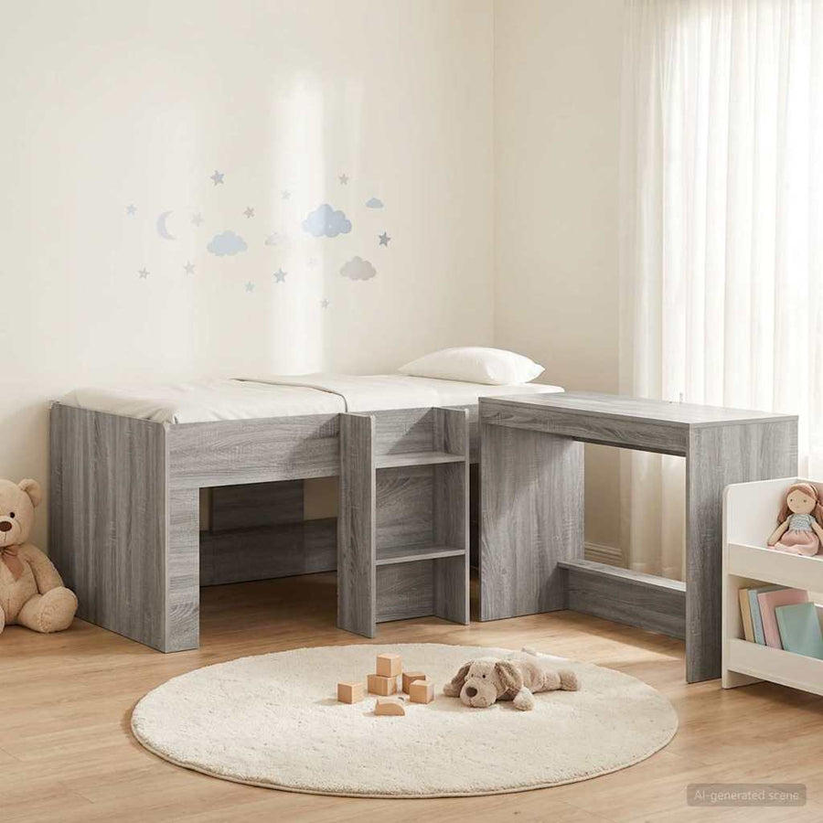 Hoge Bed Frame met Bureau voor Kinderen 2 st Grijs Sonoma