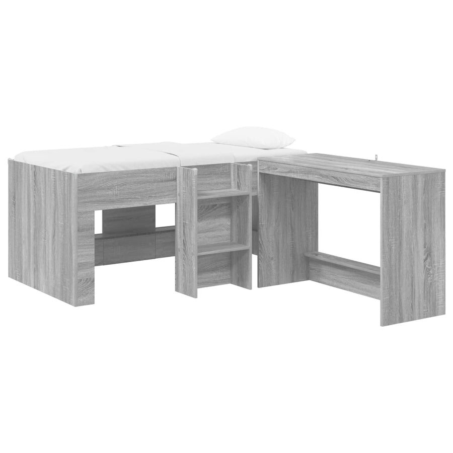 Hoge Bed Frame met Bureau voor Kinderen 2 st Grijs Sonoma