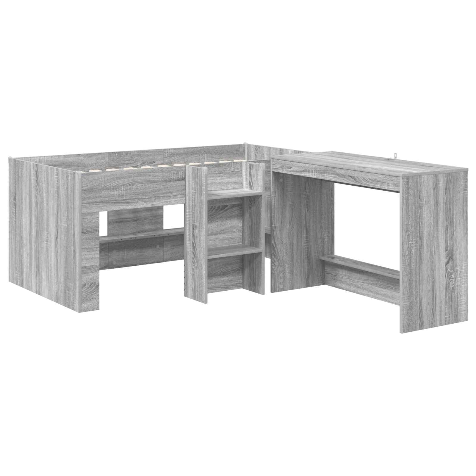 Hoge Bed Frame met Bureau voor Kinderen 2 st Grijs Sonoma