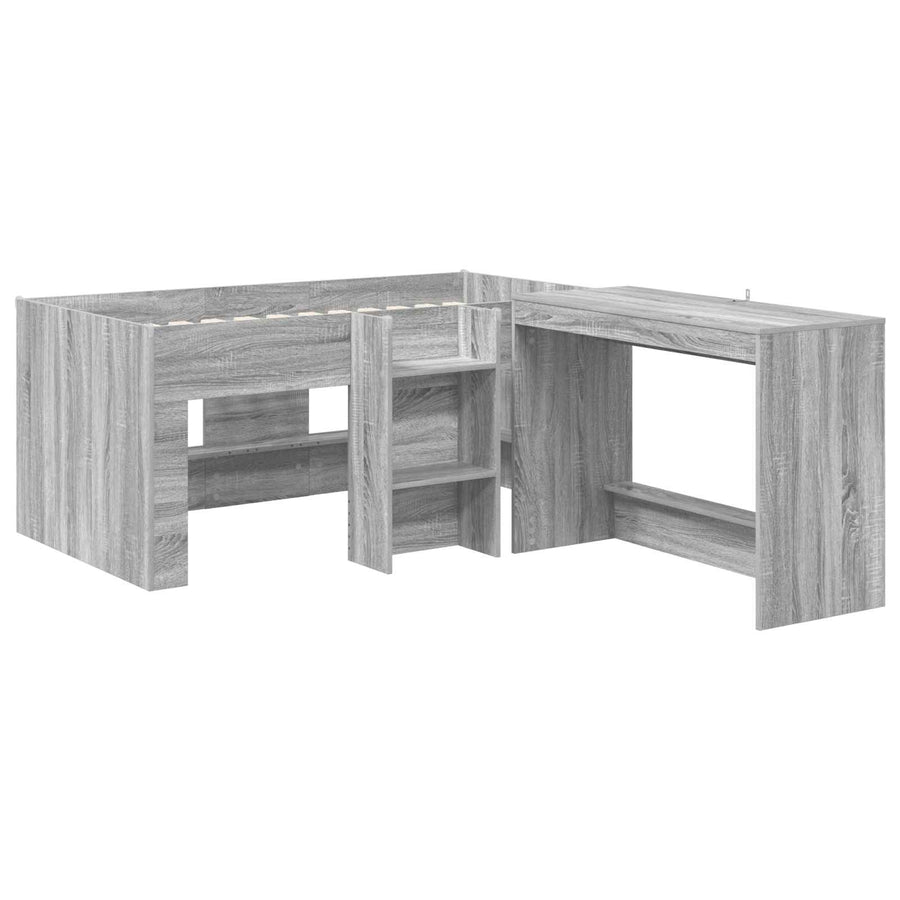 Hoge Bed Frame met Bureau voor Kinderen 2 st Grijs Sonoma