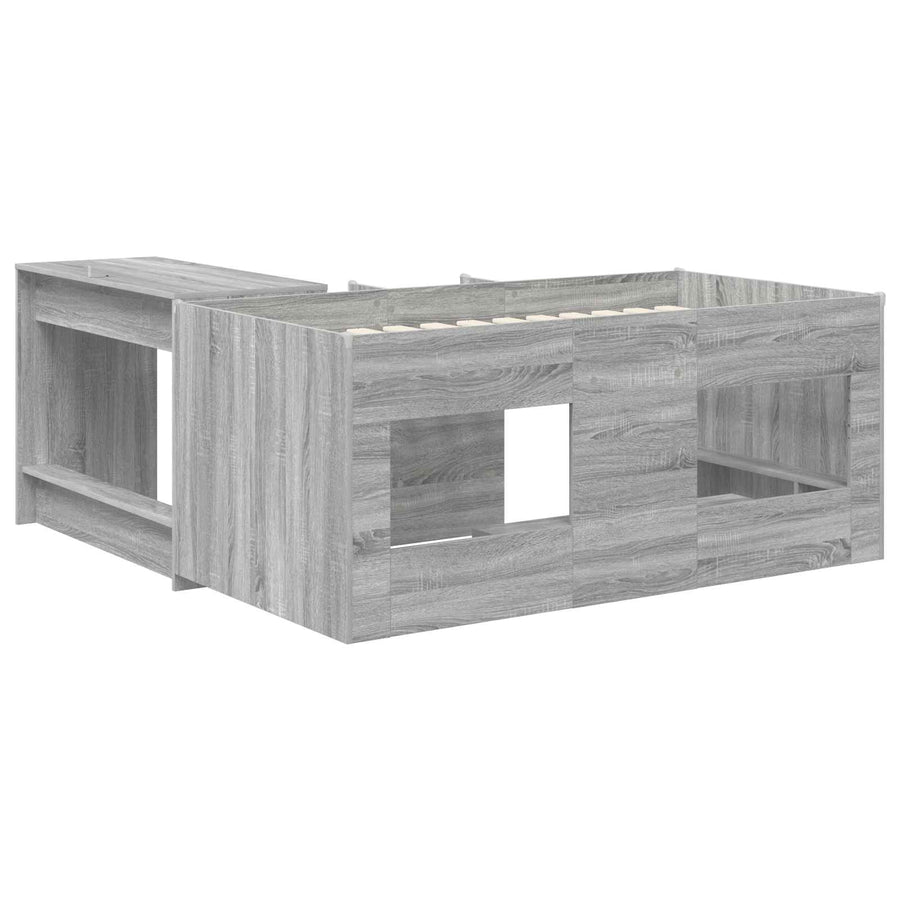 Hoge Bed Frame met Bureau voor Kinderen 2 st Grijs Sonoma