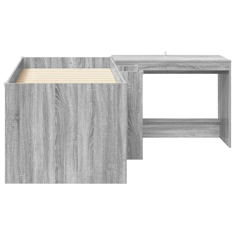 Hoge Bed Frame met Bureau voor Kinderen 2 st Grijs Sonoma
