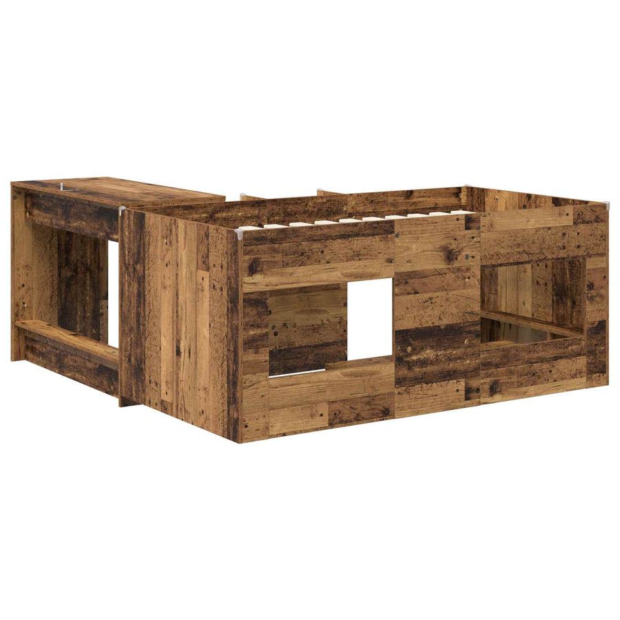 Hoge Bed Frame met Bureau voor Kinderen 2 st Oud hout