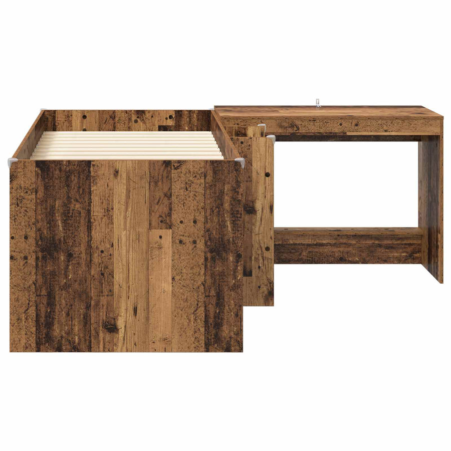 Hoge Bed Frame met Bureau voor Kinderen 2 st Oud hout