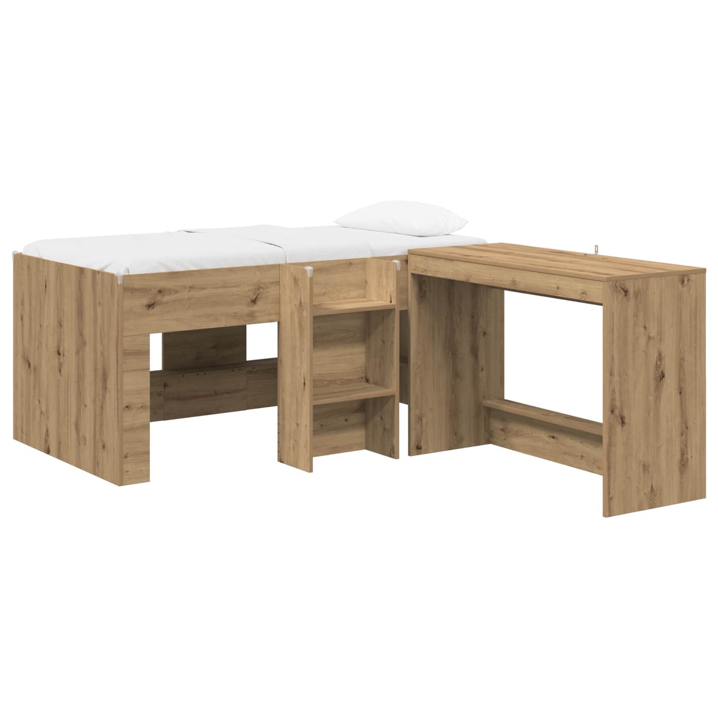 Hoge Bed Frame met Bureau voor Kinderen 2 st Artisanaal eiken